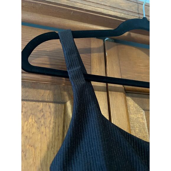 NWT Aerie Women's Ribbed Shimmer Banded Wide Strap Scoop Bikini Top True Black S - Picture 2 of 11